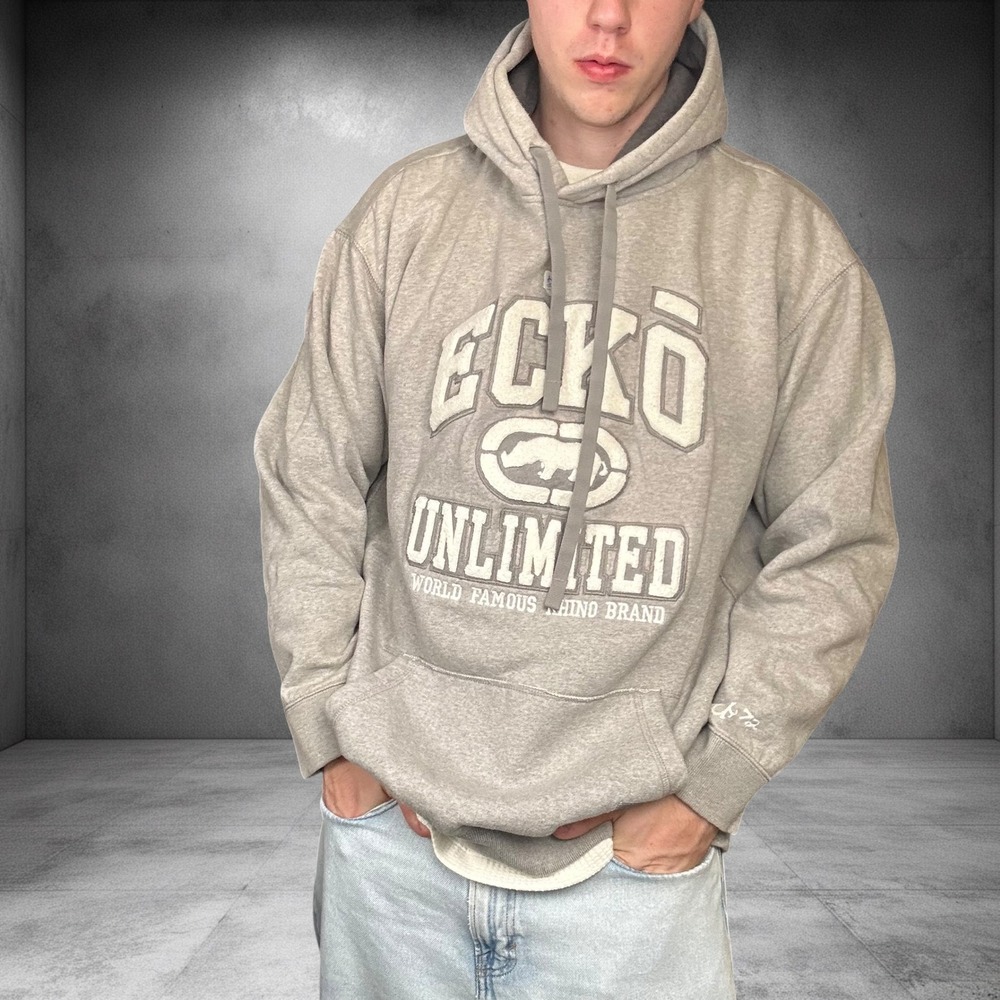 Vintage Ecko Unltd Hoodie Grey Baggy Y2K Skater Streetwear XXL